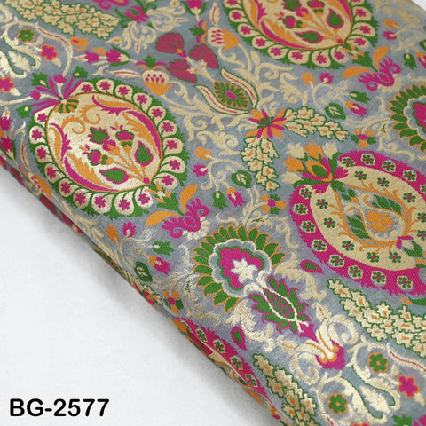 Grey Brocade Fabric by the Yard Historic Costume Indian Banarasi Wedding Dresses Material Knee Length Coat Sewing Upholstery Drapery