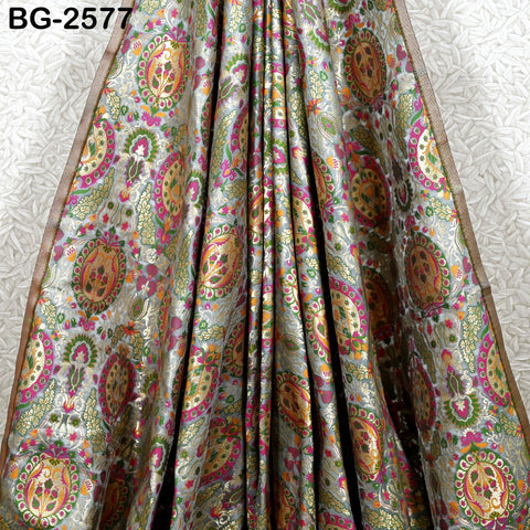 Grey Brocade Fabric by the Yard Historic Costume Indian Banarasi Wedding Dresses Material Knee Length Coat Sewing Upholstery Drapery