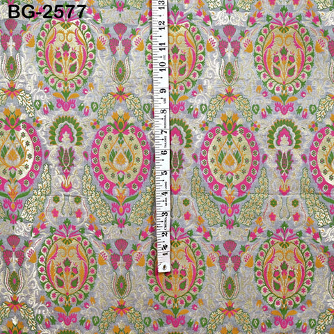 Grey Brocade Fabric by the Yard Historic Costume Indian Banarasi Wedding Dresses Material Knee Length Coat Sewing Upholstery Drapery
