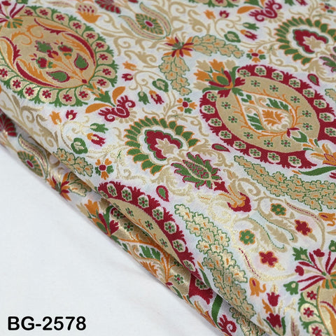 Ivory Brocade Fabric by the Yard Historic Costume Indian Banarasi Wedding Dresses Material Knee Length Coat Sewing Upholstery Drapery