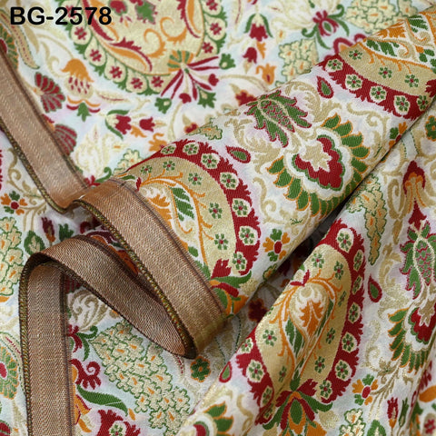 Ivory Brocade Fabric by the Yard Historic Costume Indian Banarasi Wedding Dresses Material Knee Length Coat Sewing Upholstery Drapery