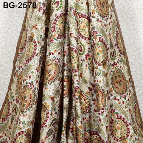 Ivory Brocade Fabric by the Yard Historic Costume Indian Banarasi Wedding Dresses Material Knee Length Coat Sewing Upholstery Drapery