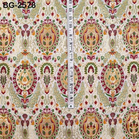 Ivory Brocade Fabric by the Yard Historic Costume Indian Banarasi Wedding Dresses Material Knee Length Coat Sewing Upholstery Drapery