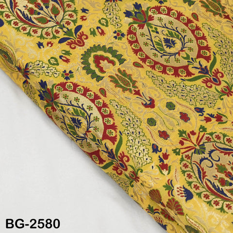 Yellow Brocade Fabric by the Yard Historic Costume Indian Banarasi Wedding Dresses Material Knee Length Coat Sewing Upholstery Drapery