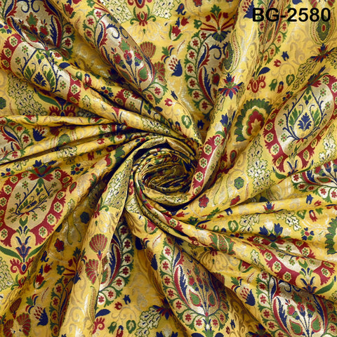 Yellow Brocade Fabric by the Yard Historic Costume Indian Banarasi Wedding Dresses Material Knee Length Coat Sewing Upholstery Drapery
