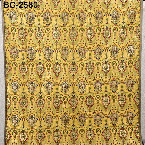 Yellow Brocade Fabric by the Yard Historic Costume Indian Banarasi Wedding Dresses Material Knee Length Coat Sewing Upholstery Drapery