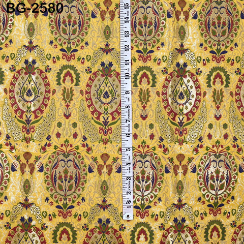 Yellow Brocade Fabric by the Yard Historic Costume Indian Banarasi Wedding Dresses Material Knee Length Coat Sewing Upholstery Drapery