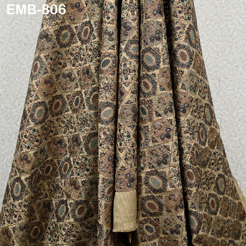 Brown Embroidery Fabric by the yard Sewing Crafting Indian Wedding Dress Regency Reticules Victorian Handbags Marie Antoinette Junk Journals