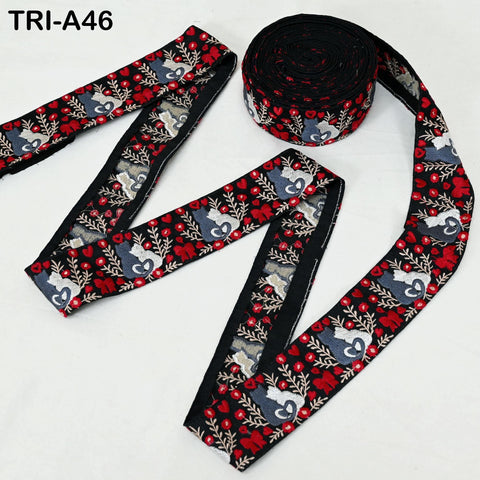 9 Yard Indian Embroidery Ribbons 5cm Christmas Decor Border Embroidered Crafting Tote Bag Costumes Holiday Ornaments Trims for Cat Lovers