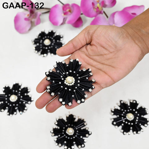 10 pc Tube Bead Floral Patch, 3 inch Appliques Handmade Sew on Dress Indian Decorative DIY Crafting Accessory Home Décor Embellishments