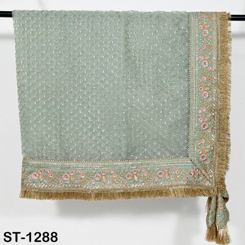 Mint Green Organza Designer Dupatta Women Bridal Wedding lehenga Chunni/Veil Beads Sequin Scarf Indian Ethnic Dress Stole Gift Bridesmaid