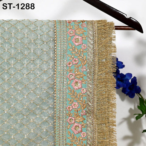 Mint Green Organza Designer Dupatta Women Bridal Wedding lehenga Chunni/Veil Beads Sequin Scarf Indian Ethnic Dress Stole Gift Bridesmaid