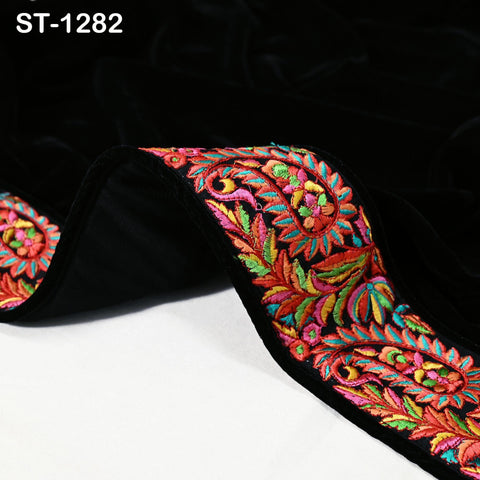 Black Velvet Shawl Dupatta – Embroidered Floral Border Wrap for Bridal, Partywear & Groom Sherwani