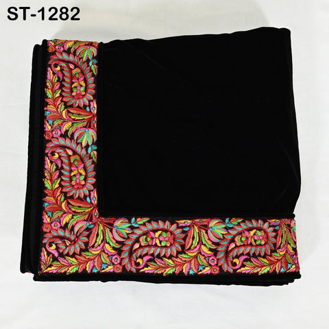 Black Velvet Shawl Dupatta – Embroidered Floral Border Wrap for Bridal, Partywear & Groom Sherwani
