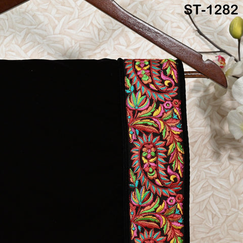 Black Velvet Shawl Dupatta – Embroidered Floral Border Wrap for Bridal, Partywear & Groom Sherwani