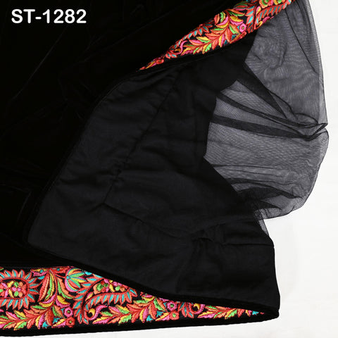 Black Velvet Shawl Dupatta – Embroidered Floral Border Wrap for Bridal, Partywear & Groom Sherwani