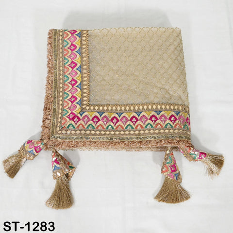 Beige Organza Designer Dupatta for women Bridal Wedding lehenga Chunni/Veil Beads Sequin Scarf Indian Ethnic Dress Stole Gift Bridesmaid