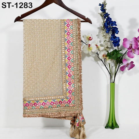 Beige Organza Designer Dupatta for women Bridal Wedding lehenga Chunni/Veil Beads Sequin Scarf Indian Ethnic Dress Stole Gift Bridesmaid