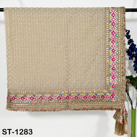 Beige Organza Designer Dupatta for women Bridal Wedding lehenga Chunni/Veil Beads Sequin Scarf Indian Ethnic Dress Stole Gift Bridesmaid