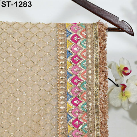 Beige Organza Designer Dupatta for women Bridal Wedding lehenga Chunni/Veil Beads Sequin Scarf Indian Ethnic Dress Stole Gift Bridesmaid