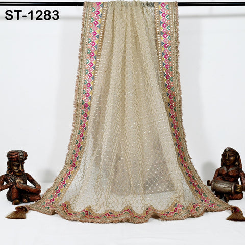 Beige Organza Designer Dupatta for women Bridal Wedding lehenga Chunni/Veil Beads Sequin Scarf Indian Ethnic Dress Stole Gift Bridesmaid