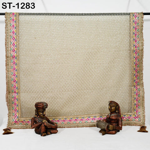 Beige Organza Designer Dupatta for women Bridal Wedding lehenga Chunni/Veil Beads Sequin Scarf Indian Ethnic Dress Stole Gift Bridesmaid