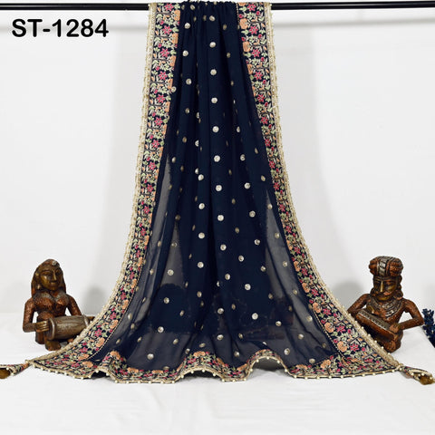 Navy Blue Georgette Designer Dupatta for women Bridal Wedding lehenga Chunni/Veil Sequin Scarf Indian Ethnic Dresses Stole Gift Bridesmaid