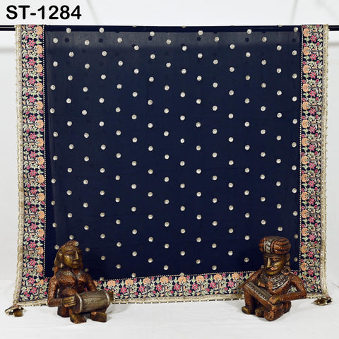 Navy Blue Georgette Designer Dupatta for women Bridal Wedding lehenga Chunni/Veil Sequin Scarf Indian Ethnic Dresses Stole Gift Bridesmaid