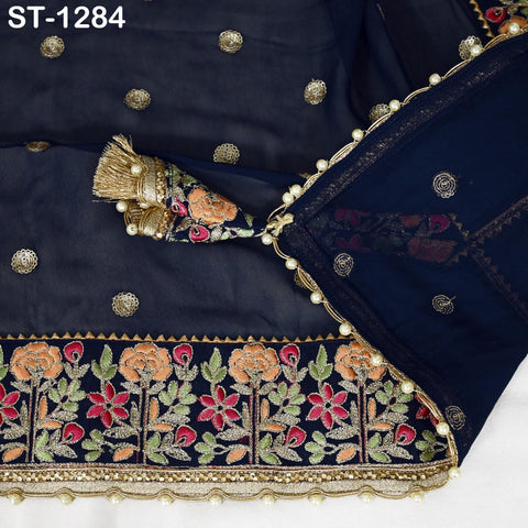 Navy Blue Georgette Designer Dupatta for women Bridal Wedding lehenga Chunni/Veil Sequin Scarf Indian Ethnic Dresses Stole Gift Bridesmaid