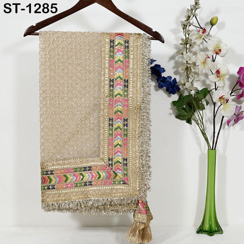 Beige Organza Designer Dupatta for women Bridal Wedding lehenga Chunni/Veil Beads Sequin Scarf Indian Ethnic Dress Stole Gift Bridesmaid