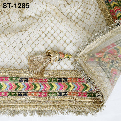 Beige Organza Designer Dupatta for women Bridal Wedding lehenga Chunni/Veil Beads Sequin Scarf Indian Ethnic Dress Stole Gift Bridesmaid