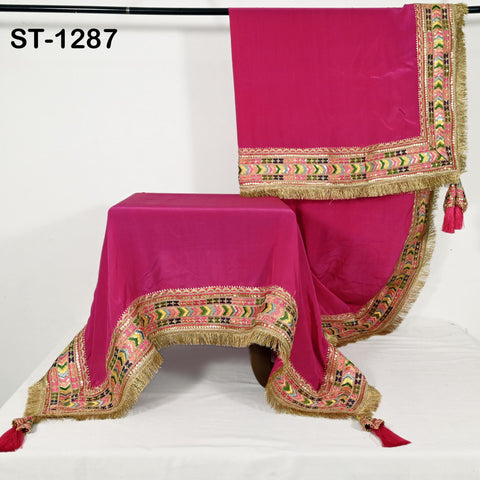 Fuchsia Silk Crepe Designer Women Dupatta Bridal Wedding lehenga Chunni/Veil Beads Sequin Scarf Indian Ethnic Dress Stole Gift Bridesmaid