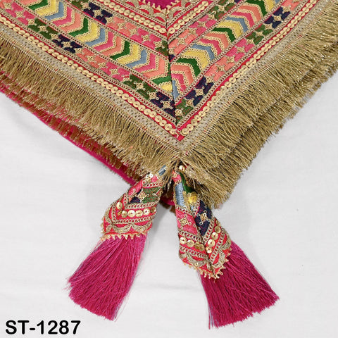 Fuchsia Silk Crepe Designer Women Dupatta Bridal Wedding lehenga Chunni/Veil Beads Sequin Scarf Indian Ethnic Dress Stole Gift Bridesmaid