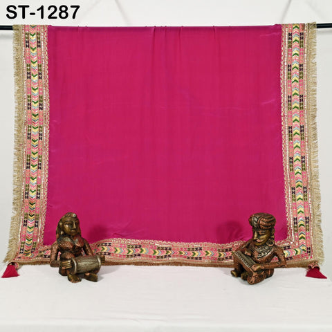 Fuchsia Silk Crepe Designer Women Dupatta Bridal Wedding lehenga Chunni/Veil Beads Sequin Scarf Indian Ethnic Dress Stole Gift Bridesmaid