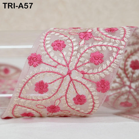 9 Yard Embroidery Ribbons Trim Embellishment Embroidered Saree Border Theatrical Costumes Crafting Sew Holidays Wreaths Decor Pink