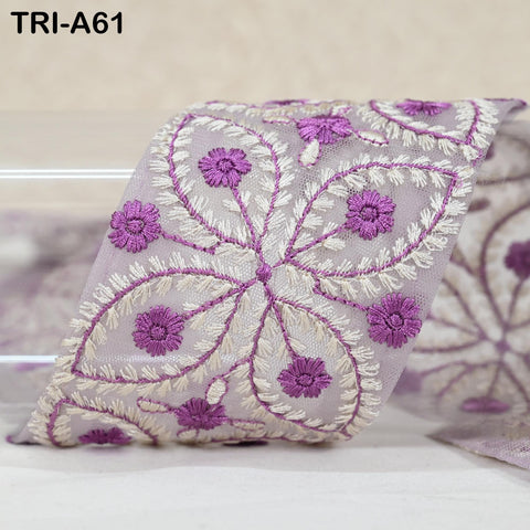 9 Yard Embroidery Ribbons Trim Embellishment Embroidered Saree Border Theatrical Costumes Crafting Sew Holidays Wreaths Decor Lavender