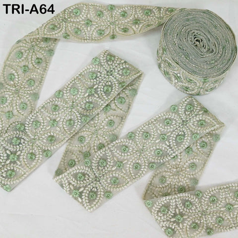 9 Yard Embroidery Ribbons Trim Embellishment Embroidered Saree Border Theatrical Costumes Crafting Sew Holidays Wreaths Decor Mint Green