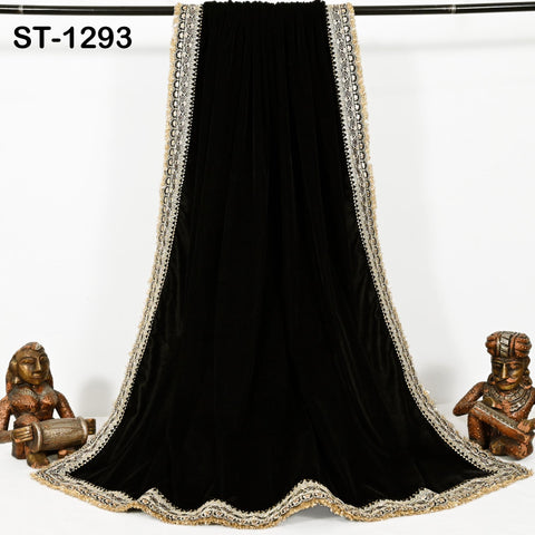 Black Velvet Dupatta Gold Zari Embroidery on edges, Tradition dupatta Chunni Bridal Veil Lehenga Embroidered Festival Punjabi Women Gift Mom