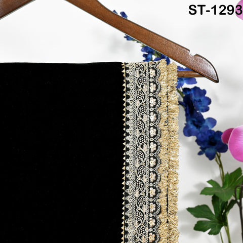 Black Velvet Dupatta Gold Zari Embroidery on edges, Tradition dupatta Chunni Bridal Veil Lehenga Embroidered Festival Punjabi Women Gift Mom
