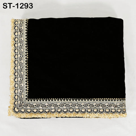 Black Velvet Dupatta Gold Zari Embroidery on edges, Tradition dupatta Chunni Bridal Veil Lehenga Embroidered Festival Punjabi Women Gift Mom