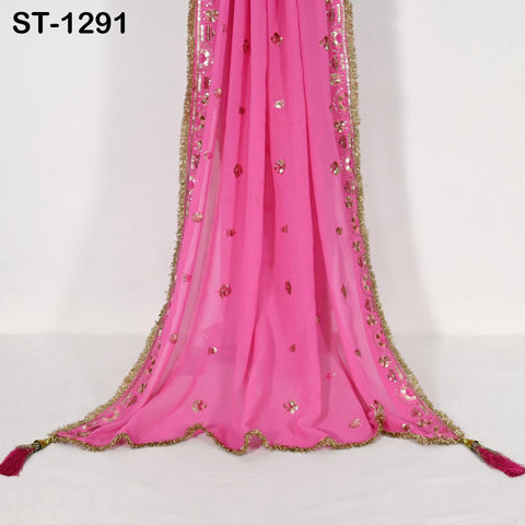 Pink Georgette Designer Dupatta for women Bridal Wedding lehenga Chunni/Veil Sequin Scarf Indian Ethnic Dresses Stole Gift Bridesmaid