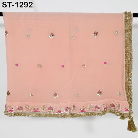 Peach Georgette Designer Dupatta for women Bridal Wedding lehenga Chunni/Veil Sequin Scarf Indian Ethnic Dresses Stole Gift Bridesmaid