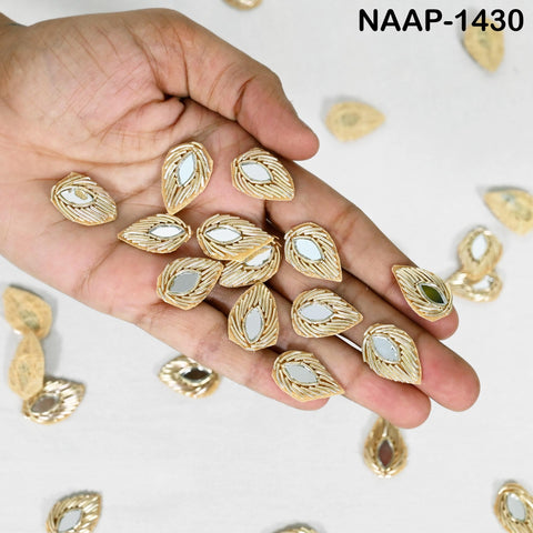 100 pcs Zardozi Leaf Appliques 2.5 cm Indian Handmade Golden Patches Sew on Wedding Dress, Sari Embellishment Beaded Patch DIY Craft Supply