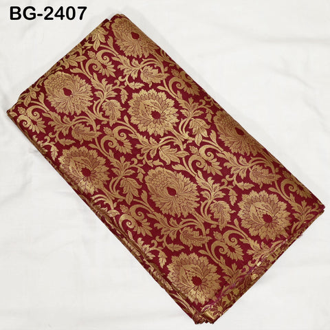 Rose Red Brocade by the Yard Indian Fabric Gold Banarasi Dress material for Wedding Dresses Costumes lehnga Blended Sewing Crafting Curtains