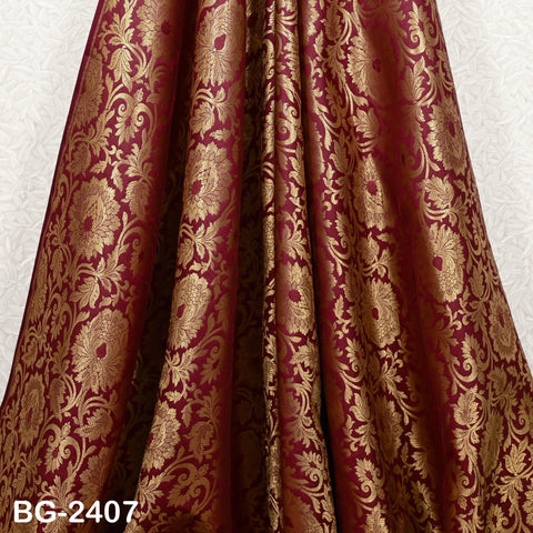 Rose Red Brocade by the Yard Indian Fabric Gold Banarasi Dress material for Wedding Dresses Costumes lehnga Blended Sewing Crafting Curtains