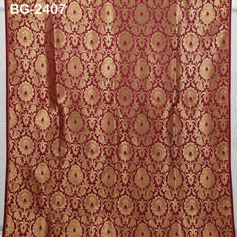 Rose Red Brocade by the Yard Indian Fabric Gold Banarasi Dress material for Wedding Dresses Costumes lehnga Blended Sewing Crafting Curtains