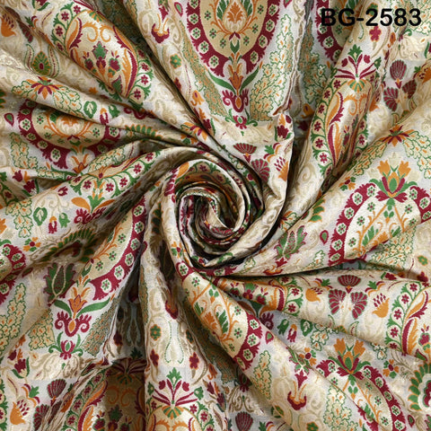 Beige Brocade Fabric by the Yard Indian Banarasi Winter Wedding Dress Brides Mother Knee Length Coat Theatrical Historic Costumes