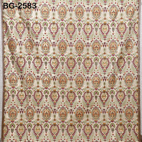 Beige Brocade Fabric by the Yard Indian Banarasi Winter Wedding Dress Brides Mother Knee Length Coat Theatrical Historic Costumes