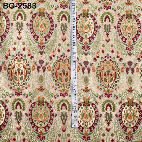 Beige Brocade Fabric by the Yard Indian Banarasi Winter Wedding Dress Brides Mother Knee Length Coat Theatrical Historic Costumes