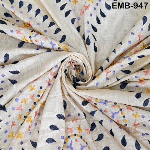 52'' Embroidered Linen fabric by the yard Pure Natural Linen Embroidery Kids and Women Summer Dress, Shorts, Skirts, Bottoms, Craft Sewing